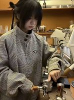 250 Prada 2025Fw 普拉达“威尔士亲王”千鸟格纹哈灵顿夹克休闲短宽外套 春季好货来临 高定千鸟格纹复合100D里衬 里布螺纹均为定色定染 定做颜色