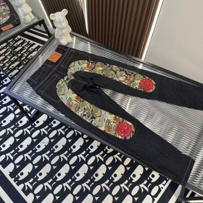 oc-644 Evisu脏脏做旧牛仔长裤Evisu 福神牛仔裤 情侣款特供中山原厂原浆牛仔，面料环保，做旧拼接元素，和带有欧美风格的腰果花组合，与M的完美结合、