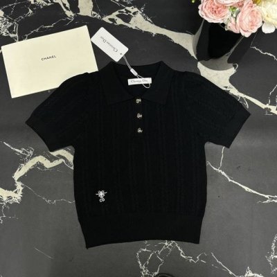 针织上衣 d家25春夏新款翻领Cd小蜜蜂刺绣针织上衣 颜色:2色 码数:Sml