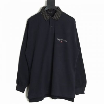 balenciaga 巴黎世家 格纹领长袖Polo 定染的280克小毛圈棉 胸口的小标是进口机百灵达刺绣丝网厚版印花 开模贝壳扣细节拉满 宽松版型一刀未改 F