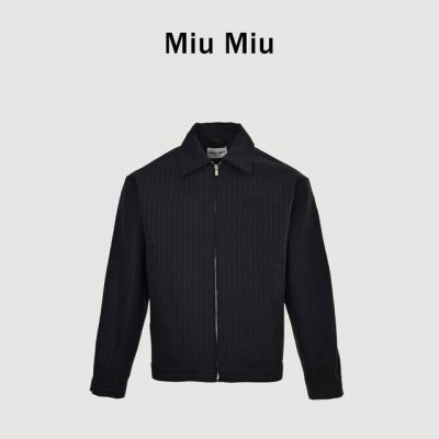 Miumiu 重工条纹外套夹克 原版定制 还原一切细节 定做的羊毛条纹混纺面料 全部开模定制Miu拉链 纽扣 织标 男女情侣款 均可驾驭 胸前饰以盖袋与Mium