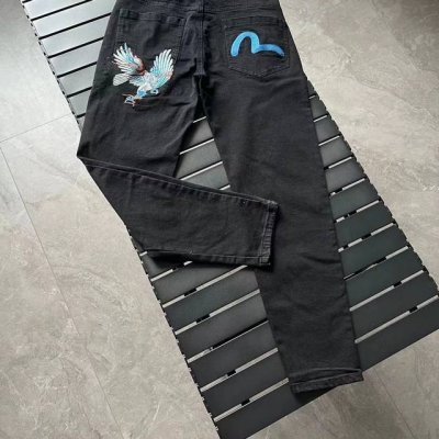 db-642 Evisu脏脏做旧牛仔长裤Evisu 福神牛仔裤 情侣款特供中山原厂原浆牛仔，面料环保，做旧拼接元素，和带有欧美风格的腰果花组合，与M的完美结合、