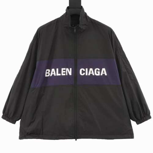 Balenciaga 巴黎世家 黑蓝拼接标语冲锋衣夹克 轻奢主义 男女日常通勤穿搭必备单品 正确版本 欢迎对比 详细特征 定制消光塔丝隆冲锋衣面料 4级防泼水工