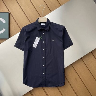 专柜还原顶级复刻版 酷炫常青！出口欧美鳄鱼Logo！客供品质纯棉Lacoste 鳄鱼男士短袖纯棉修身时尚衬衫！面料和做工都非常精细，辅料客供， 衬衣缝线是平整，