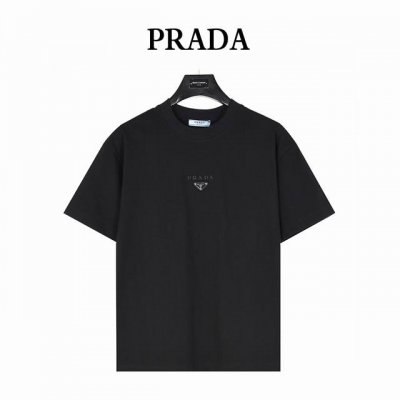 prada 普拉达 25Ss 胸前镶嵌金属三角标及Logo压花短袖T恤 面料采用高克重260G重精梳棉，定制1:1螺纹，面料舒适亲肤无异感， 制定染面料，纺织密