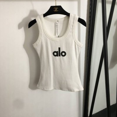 款号20252736 Alo新款 Logo胶印坑条修身背心，白色，黄色，粉色，紫色，咖色，蓝色，黑色，灰色，Sml， M码；胸围74，长57