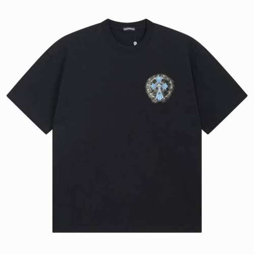 款号Ys42 Chrome Hearts 克罗心 十字架泼墨梵文字母百搭潮流短袖T恤男女同款 吊牌 领标 水洗唛 三标齐全 定织定染250克精梳棉面料 黑白色