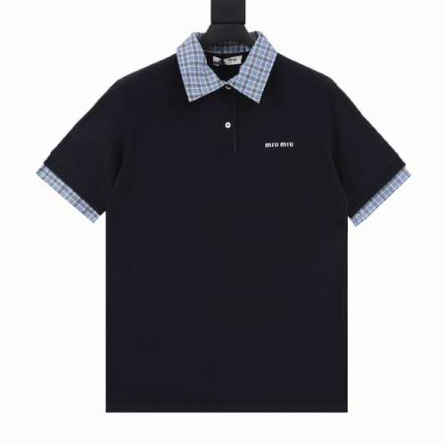 Miu Miu缪缪Mm 蓝格领徽标短袖polo衫 正品9050购入开发，采用 克双精疏棉股珠地布，定制条纹梭织布，定制扁机罗纹，面料酵洗，进口刺绣，定制辅料，合