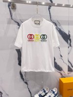 Gucci 古驰 320克圆领短袖T恤 红黄绿三色立体刺绣双G字母Logo 官方同步 1:1原版开模 时尚个性 百搭潮流 纯原品质 原版洗水面料 吊牌 领标 水