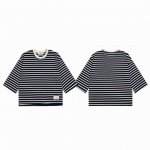 Ami paris 25Ss 专柜同步上新商标条纹七分袖廓形圆领情侣短袖T恤-顶级首发！ Color：条纹 Size：S M L Xl Nomber：25882