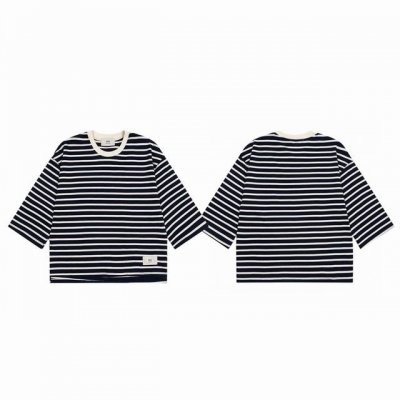 Ami paris 25Ss 专柜同步上新商标条纹七分袖廓形圆领情侣短袖T恤-顶级首发！ Color：条纹 Size：S M L Xl Nomber：25882