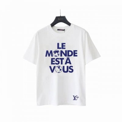 实拍细节图+尺码表 Louis Vuitton路易威登世界属于你印花短袖 最高版本！定制面料260克100%双纱棉！美式字母印花 辅料：开模原版过鉴定领标100