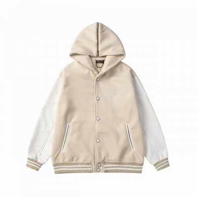 Lv24Ss新款棒球服外套 连帽外套 ，采用700G龙凤尼与荔枝纹皮革面料搭配- 炮珠绣花设计 ，五金配件一比一还原 M,L,Xl,Xxl