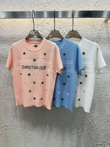 dior迪奥字母提花Cd小蜜蜂五角星刺绣针织短袖 款号 25670105759 颜色 粉色 蓝色 白色 尺码 均码 80-125斤