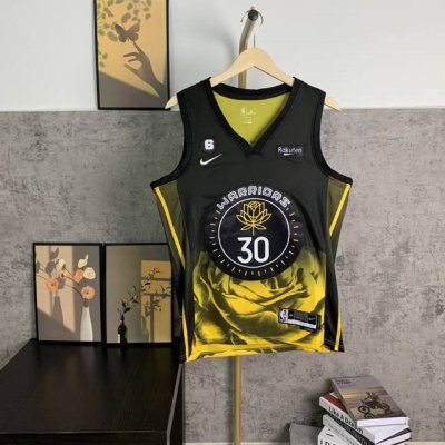 款号S030 顶级刺绣版本 挂拍图 独家上新 Nike×Nba 金州勇士队最新款金色莲花球衣 斯蒂芬库里30号球衣 专柜Zp一比一 Nba耐克Nike篮球衣 球