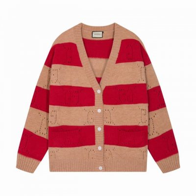 gucci古驰红棕相间条纹羊毛开衫毛衣外套 颜色 红棕 码数 S M L Xl Xxl
