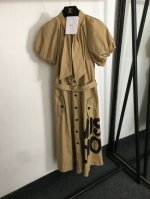 款号20252442 Dio*新款 Miss印花 系带领腰带收腰泡泡短袖连衣裙 长裙，卡其色，紫红色，藏蓝色，Sml， M码；胸围96，腰围80，袖长26，长1