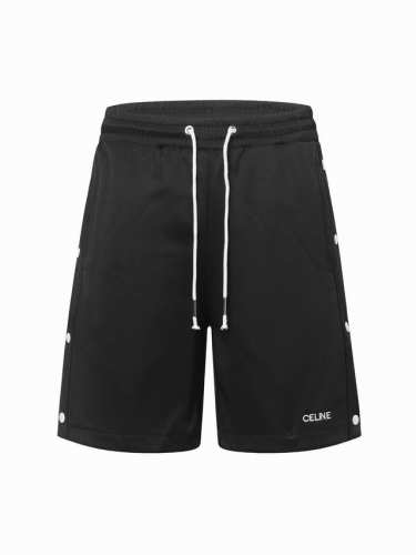 Celine 赛琳双排扣设计 简约 Logo标识刺绣五分裤 高品质纯棉 面料、特别手感、超级质感 舒适柔软透气 休闲宽松版型 潮流男女同款 短裤 颜色：黑色 码