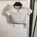 款号20252001 Marine Serr*新款 月亮刺绣短款露腰短袖T恤，白色，S-Xl， S码；胸围66，袖长14，衣长34