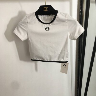 款号20252001 Marine Serr*新款 月亮刺绣短款露腰短袖T恤，白色，S-Xl， S码；胸围66，袖长14，衣长34