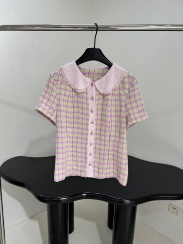 小香春夏度假新品 娃娃领蕾丝粗花呢上衣 定织纱线 可单穿可叠穿 Jennie同款 推荐入手 粉色 S M L