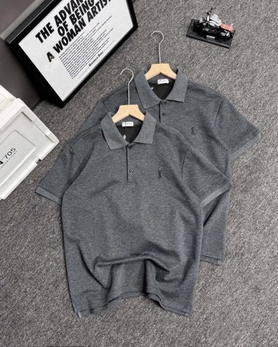 Saint Laurent paris Ysl圣罗兰灰色新款刺绣polo衫短袖 男女同款情侣 混纺双面珠地面料 克重240克 定制螺纹无色差 纽扣定制字母Log