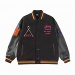 w12 斯图西黑八棒球服 采用毛巾绣工艺 一比一还原五金配件， 荔枝纹皮革手袖搭配龙凤尼面料，舒适高档 M L Xl Xxl