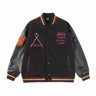 w12 斯图西黑八棒球服 采用毛巾绣工艺 一比一还原五金配件， 荔枝纹皮革手袖搭配龙凤尼面料，舒适高档 M L Xl Xxl