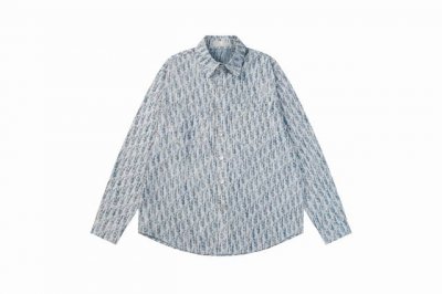 实拍 9032#蓝色 官网1比1品质早秋迪奥Dior色织带竹节图案印花宽松版型水洗牛仔布衬衫小外套，男女同款，明星同款。 工艺：色织竹节纱牛仔面料，水洗。拔印