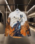 lv 路易威登爆款来袭 复古篝火西部牛仔战马系列数码印花长袖衬衫 2025Ss官网新款长袖 衬衫 衬衣，精美数码印花 高端版本，专柜定制面料 透气舒适度高，精工