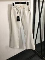 款号20252077 Ysl*新款 后背Logo刺绣修身显瘦喇叭牛仔长裤，白色，黑色，蓝色，深蓝色，26-30， 26码；腰围66，长101