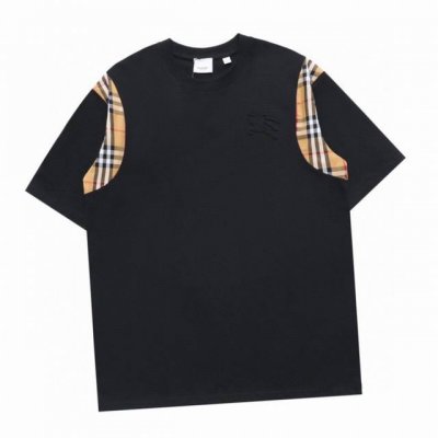 巴宝莉 Burberry 夏季新款 浮雕战马格纹拼接圆领短袖T恤，高端品质独家定制 采用定织定染高克重原版面料，洗水完高达280G纯棉面料，螺纹增加到2.7不变