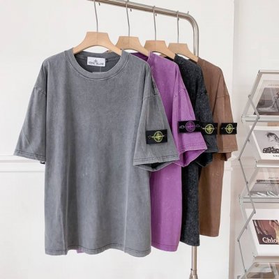 stoneisland石头岛水洗做旧复古袖章袖标短袖 新款定制领标，区别市场垃圾版本 经典袖章 320G纯棉双纱面料 宽松版型 全网最高版本双线二本针压线 久洗