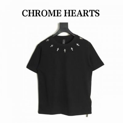 Chrome Hearts 克罗心 领口银饰十字架短袖T恤 采用直喷进口机器印花 五金辅料均开磨定制 正确配置 黑色2025克罗心正品包装 280克定制定染双纱