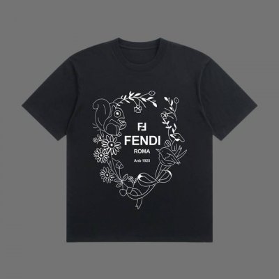 高端品质 Fendi 2025Fall 春夏系列 花卉松鼠短袖T恤 区别普通印花 定织270G32支双纱纯棉面料 宽松版型 男女同款 Size：S M L Xl