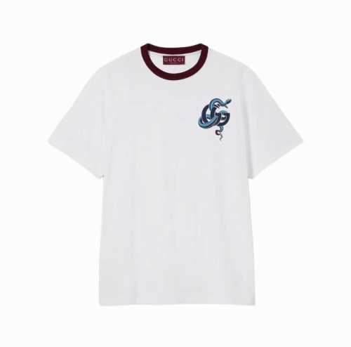 p180。 Ed Gu*Ci 25S 早春新品 棉质针织 蛇年限定印花 金沙相伴 腰缠万贯 男女同款圆领T恤 白色 S M L Xl