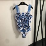 款号20252254 Dg*新款 立体花瓣装饰 青花瓷印花露背吊带连体泳衣 带胸垫 ，蓝色，S-Xl，