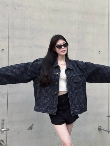 上新 上新 Drew House 24Fw 贾斯汀比伯欧美满印弹幕字母印花牛仔夹克情侣外套- color 黑 size 46 48 50 52对应尺码S-Xl
