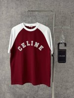 Celine 赛琳2025新款凯旋门拼色字母圆领短袖T恤男女同款 Celine这款撞色T恤，红与白的经典搭配，活力又不失优雅。胸前大大的品牌字母标识，是时尚态度