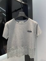miu Miu25超薄天丝蚕丝面料花边短袖 Sml