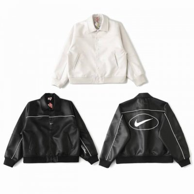 全网首发，顶级版本 Supreme X Nike 联名款 Ss25 Week4 Leather Varsity Jacket 背面Logo皮革校队夹克 男女同款
