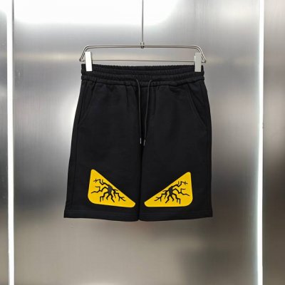 芬迪 Fendi 2025春夏新款短裤五分裤！ 定制专属400克重毛圈布纯棉面料 芬迪小怪兽眼睛硅胶Logo工艺设计 颜色：黑色 尺码：S-2Xl