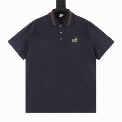 loewe 罗意威 胸口拼色刺绣Logo短袖polo衫 专用定制面料220G蜂窝珠地棉 定织定染 领子螺纹为三色提花定制扁机制成 胸前立体拼色高密绣花 无毛边