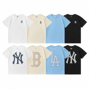 款号 614 Mlb 老花系列 Ss24 波士顿红袜队 美式复古大Logo印花圆领短袖T恤 面料 纯棉双纱260克 颜色 黑色 白色 奶油色 天蓝色 尺码 S