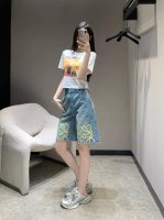 牛仔裤拿货 loew家25早春新款Logo刺绣高腰显瘦五分牛仔裤 颜色: 1色 码数:Smlxl