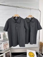Saint Laurent paris Ysl圣罗兰灰色新款刺绣polo衫短袖 男女同款情侣 混纺双面珠地面料 克重240克 定制螺纹无色差！纽扣定制字母Log