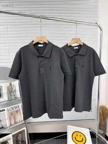 Saint Laurent paris Ysl圣罗兰灰色新款刺绣polo衫短袖 男女同款情侣 混纺双面珠地面料 克重240克 定制螺纹无色差！纽扣定制字母Log