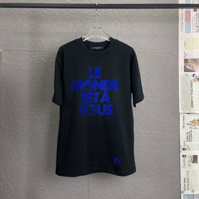 A25 louis Vuitton路易威登Lv 面料升级 300高克重 植绒工艺 独家专供新款原单男士休闲短袖 高端定制 高版本 时尚百搭爆款 进口面料 手感超