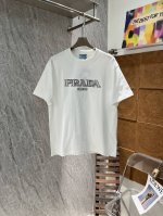 170 Prada 25Ss新款圆领T恤！潮人必备！胸前定制品牌字母刺绣工艺.经典色彩搭配时尚好看.整体效果年轻有活力！280G棉材质精制而成，着感手感都相当舒
