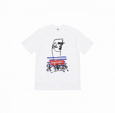 843款Supreme Ss19 X Jean paul Gaultier Tee Black 联名款 涂鸦印花短袖T恤 男女同款 黑色 码数Smlxl 白色黑